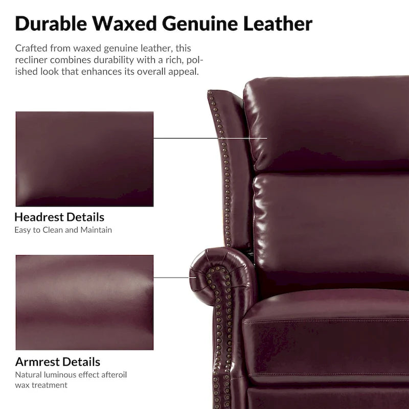Fauteuil inclinable, pivotant et coulissant manuel Viviana en cuir véritable traditionnel par HULALA HOME