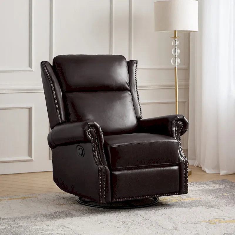 Fauteuil inclinable, pivotant et coulissant manuel Viviana en cuir véritable traditionnel par HULALA HOME
