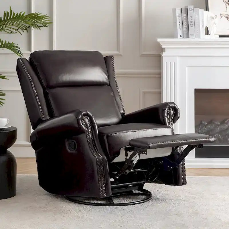 Fauteuil inclinable, pivotant et coulissant manuel Viviana en cuir véritable traditionnel par HULALA HOME