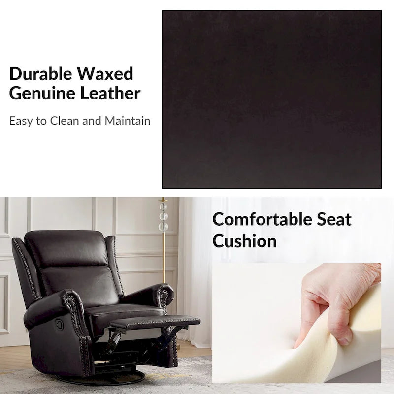 Fauteuil inclinable, pivotant et coulissant manuel Viviana en cuir véritable traditionnel par HULALA HOME