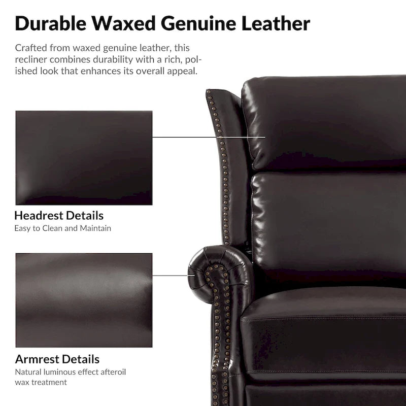 Fauteuil inclinable, pivotant et coulissant manuel Viviana en cuir véritable traditionnel par HULALA HOME