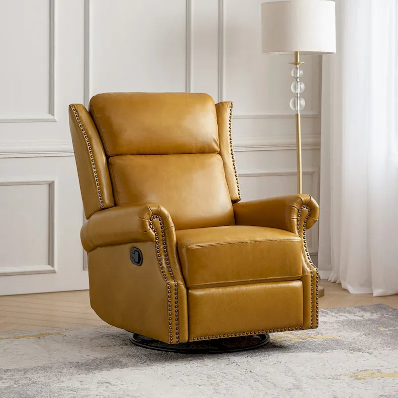 Fauteuil inclinable, pivotant et coulissant manuel Viviana en cuir véritable traditionnel par HULALA HOME