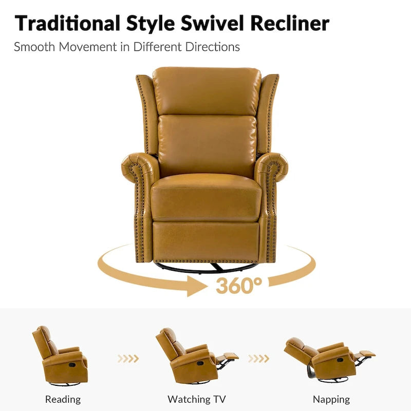 Fauteuil inclinable, pivotant et coulissant manuel Viviana en cuir véritable traditionnel par HULALA HOME