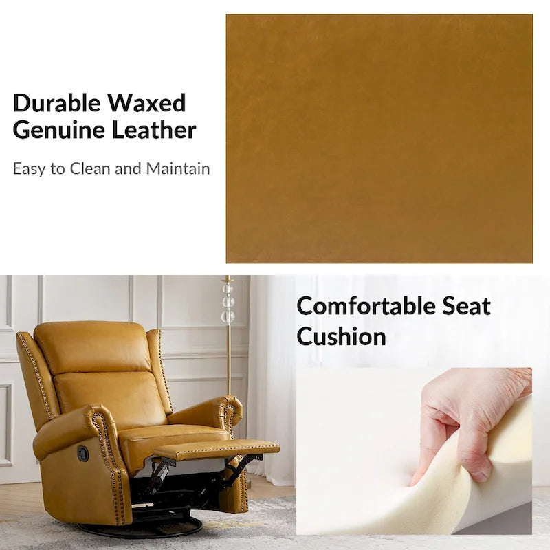 Fauteuil inclinable, pivotant et coulissant manuel Viviana en cuir véritable traditionnel par HULALA HOME