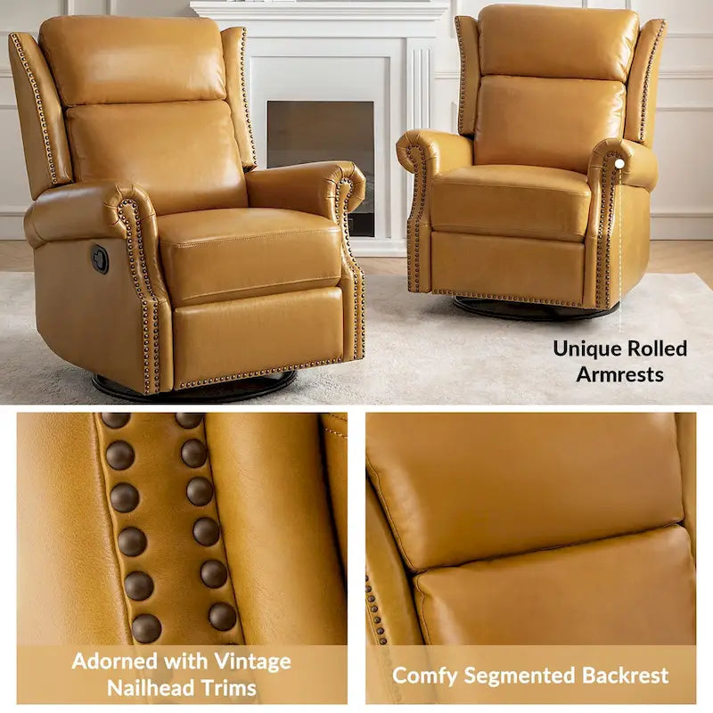 Fauteuil inclinable, pivotant et coulissant manuel Viviana en cuir véritable traditionnel par HULALA HOME
