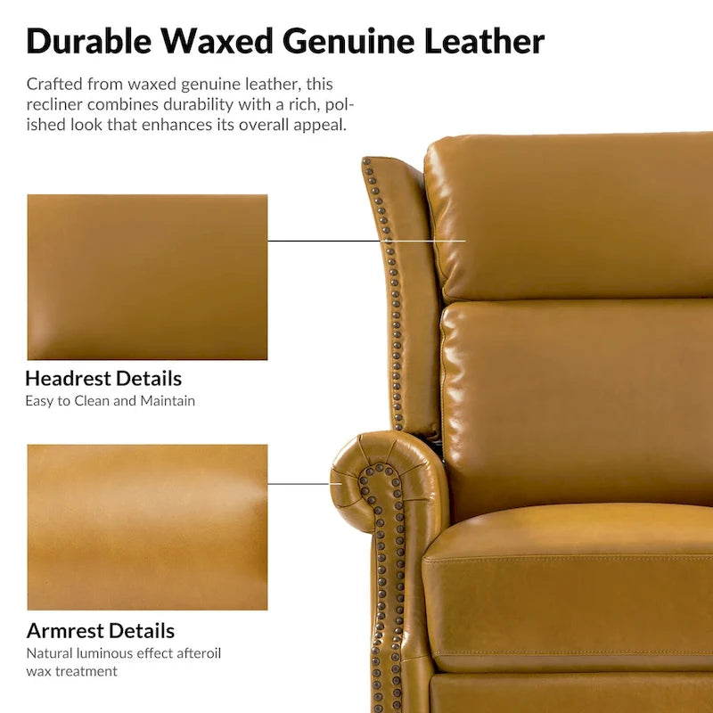 Fauteuil inclinable, pivotant et coulissant manuel Viviana en cuir véritable traditionnel par HULALA HOME