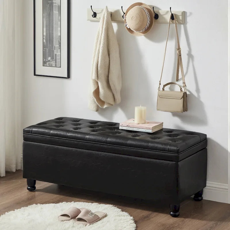 Banc de rangement capitonné avec boutons