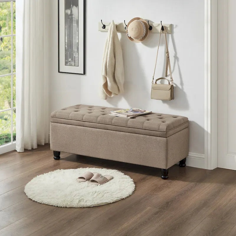 Banc de rangement capitonné avec boutons