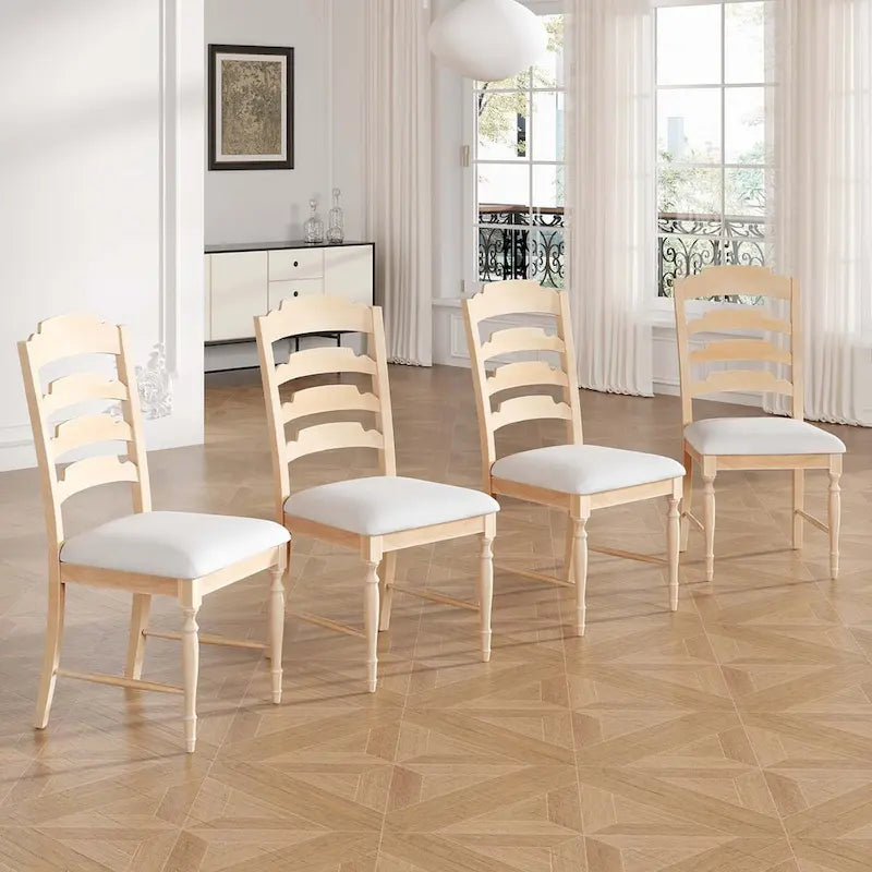 Chaises de salle à manger capitonnées 4 pièces traditionnelles vintage, dossiers de salle à manger dentelés, crème