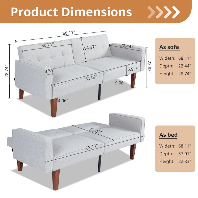 Canapé futon lit de mousse à mémoire de forme convertible pliable pour deux personnes