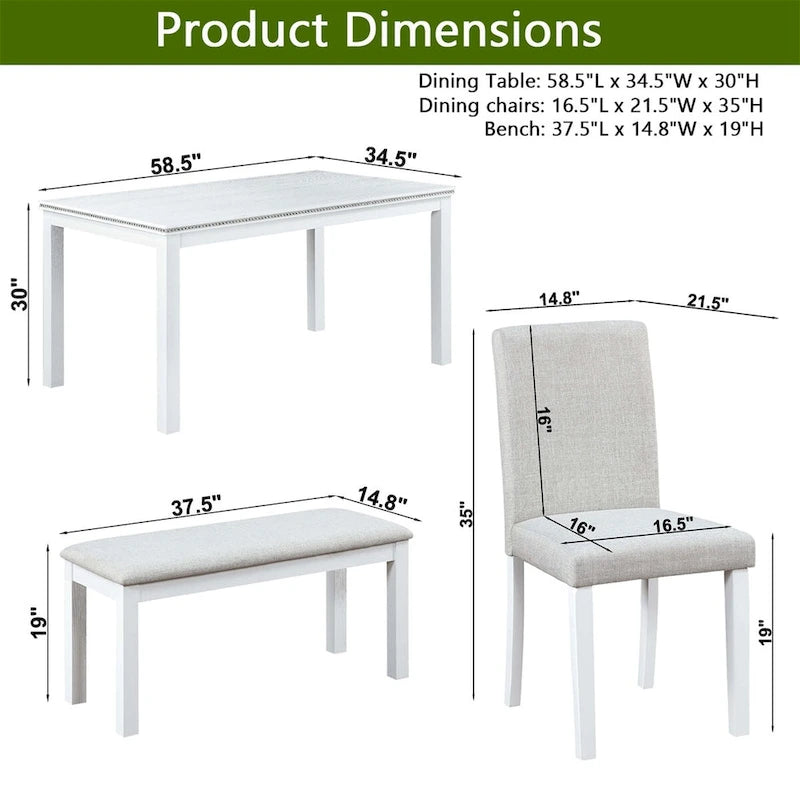 Table à manger rectangulaire en bois avec banc et 4 chaises
