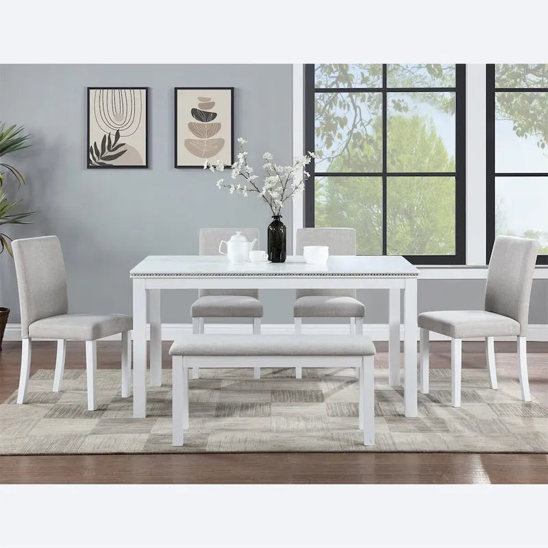 Table à manger rectangulaire en bois avec banc et 4 chaises