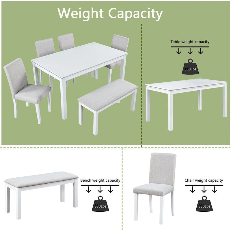 Table à manger rectangulaire en bois avec banc et 4 chaises
