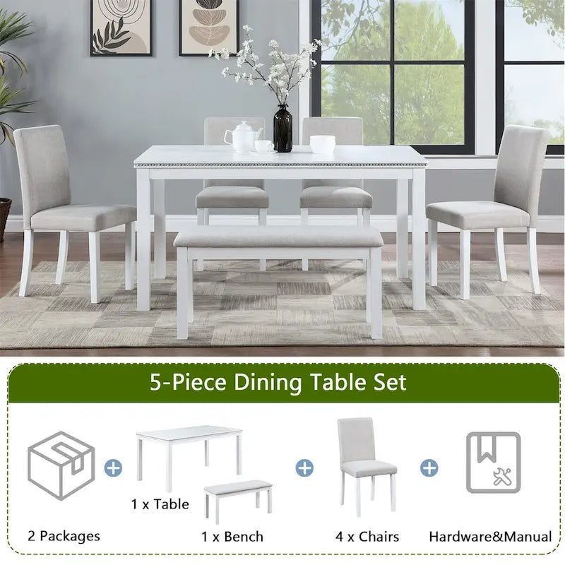 Table à manger rectangulaire en bois avec banc et 4 chaises