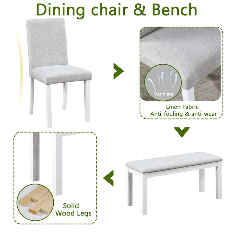 Table à manger rectangulaire en bois avec banc et 4 chaises