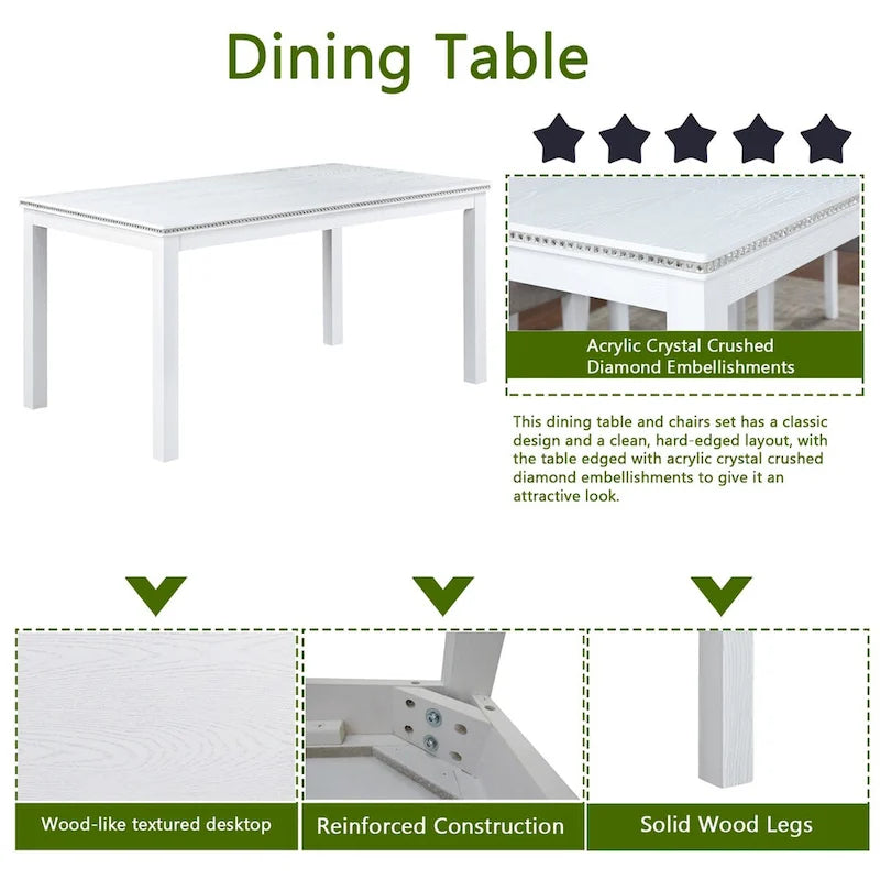 Table à manger rectangulaire en bois avec banc et 4 chaises