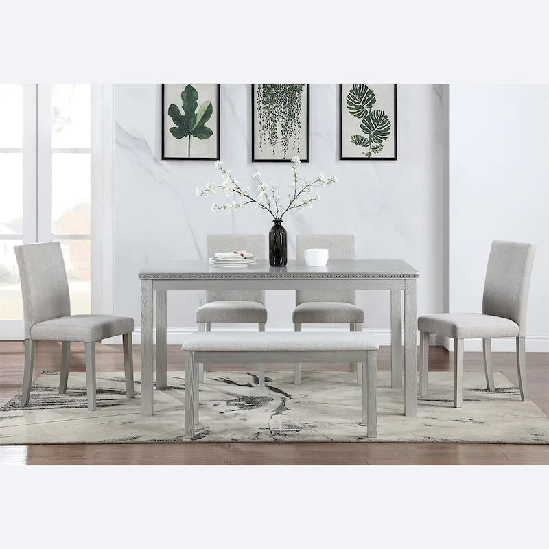Table à manger rectangulaire en bois avec banc et 4 chaises