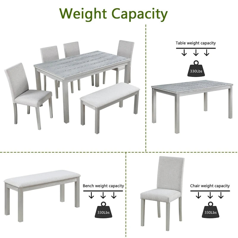 Table à manger rectangulaire en bois avec banc et 4 chaises