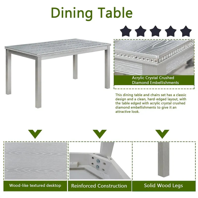 Table à manger rectangulaire en bois avec banc et 4 chaises