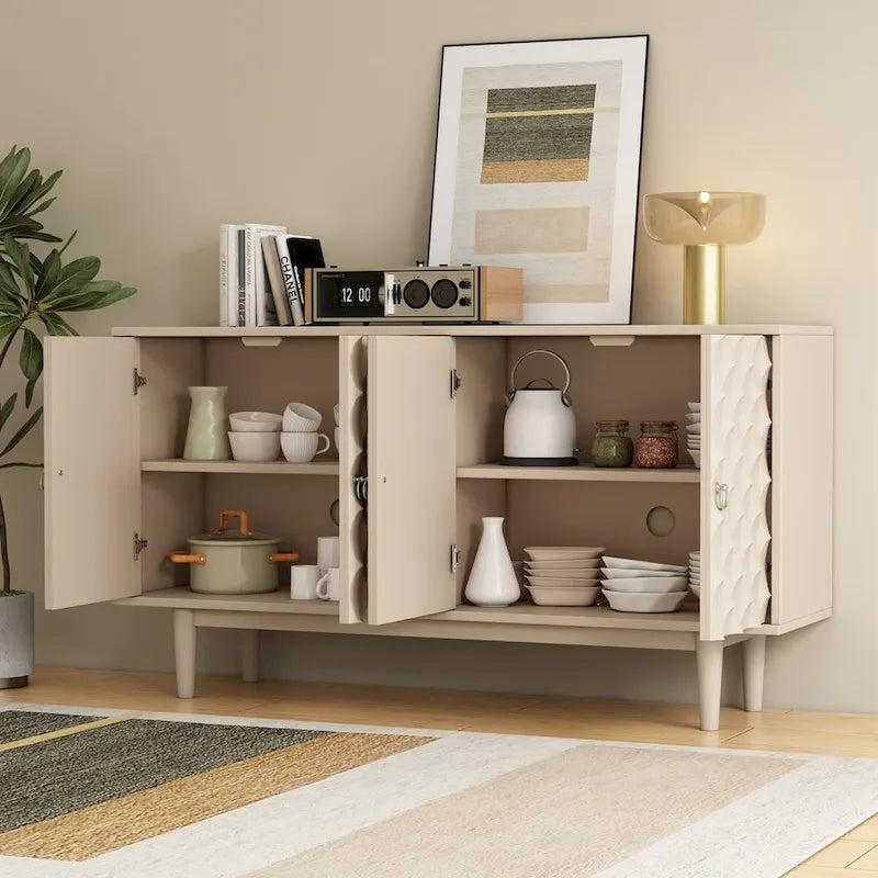 Buffet moderne à 4 portes avec motifs convexes