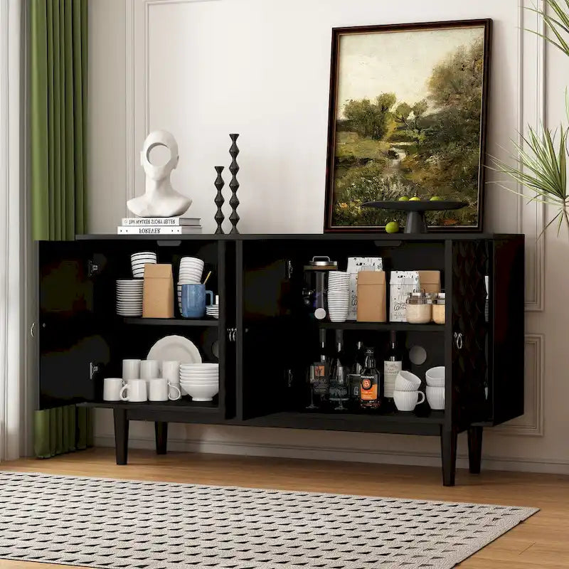 Buffet moderne à 4 portes avec motifs convexes
