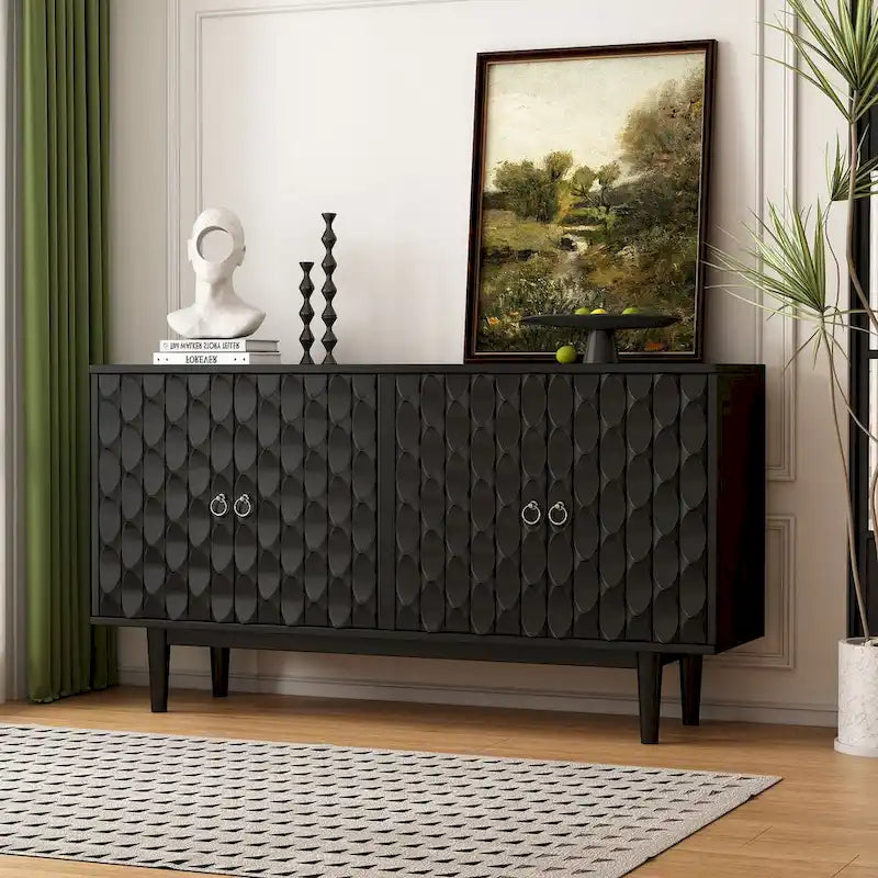 Buffet moderne à 4 portes avec motifs convexes