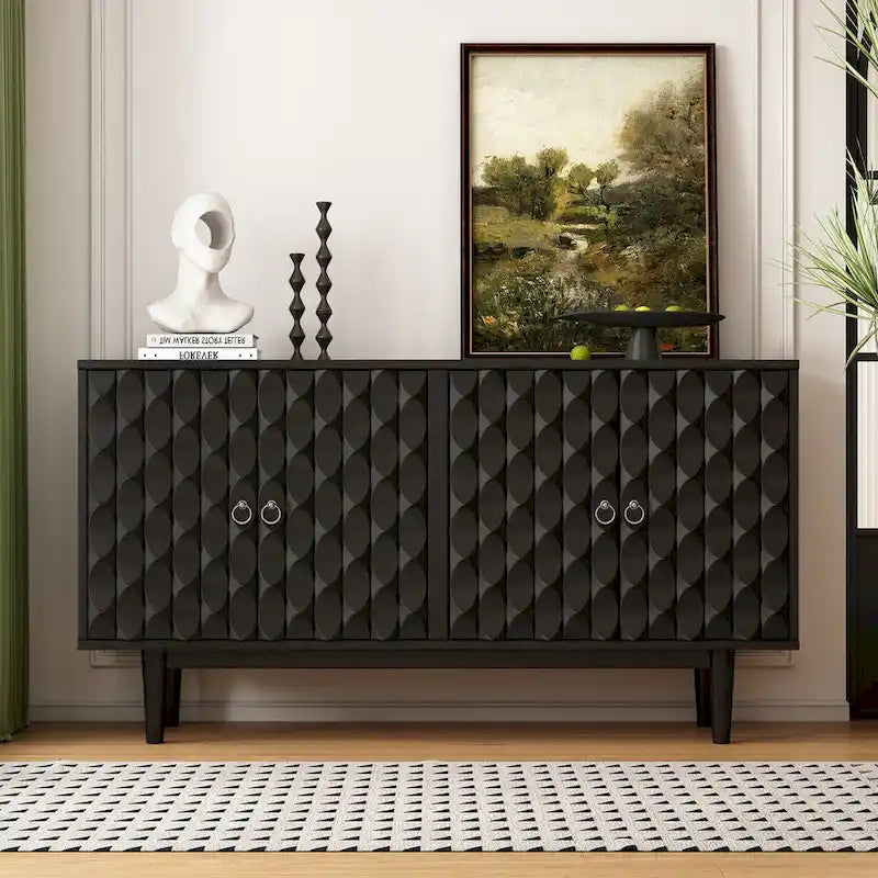 Buffet moderne à 4 portes avec motifs convexes