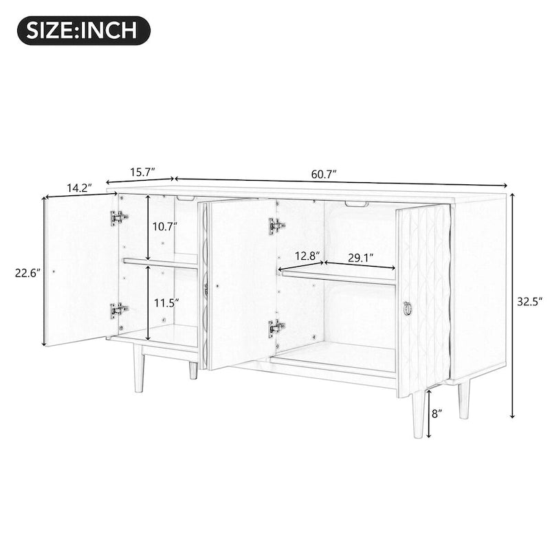 Buffet moderne à 4 portes avec motifs convexes