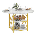 Table à manger ronde Moasis avec étagères de rangement et pieds en métal pour 4 à 6 personnes pour salle à manger ou salon