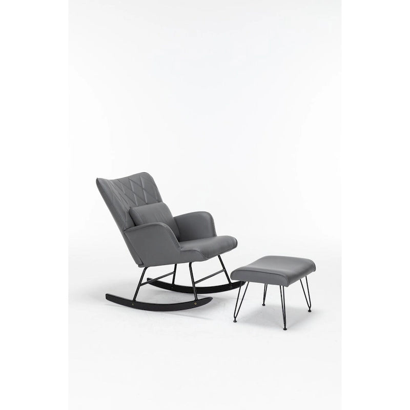 Fauteuil à bascule, Fauteuil planeur, Fauteuil à bascule d'appoint avec coussin lombaire et pouf pour Chambre de bébé/Salon/Chambre à coucher