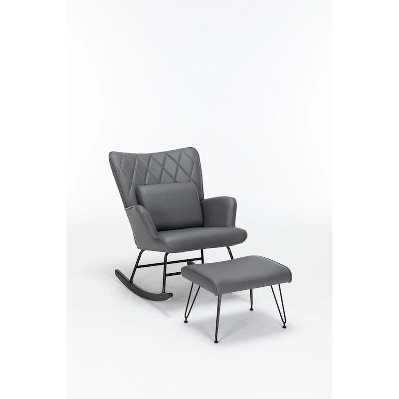Fauteuil à bascule, Fauteuil planeur, Fauteuil à bascule d'appoint avec coussin lombaire et pouf pour Chambre de bébé/Salon/Chambre à coucher
