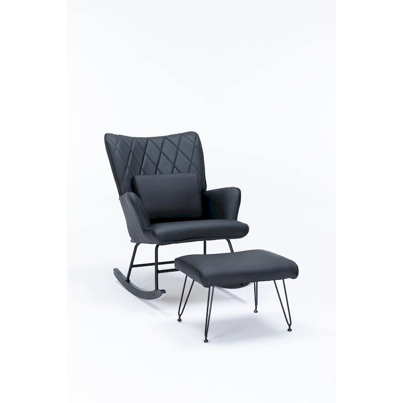 Fauteuil à bascule, Fauteuil planeur, Fauteuil à bascule d'appoint avec coussin lombaire et pouf pour Chambre de bébé/Salon/Chambre à coucher