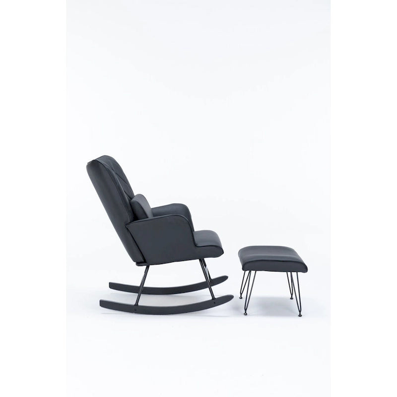 Fauteuil à bascule, Fauteuil planeur, Fauteuil à bascule d'appoint avec coussin lombaire et pouf pour Chambre de bébé/Salon/Chambre à coucher
