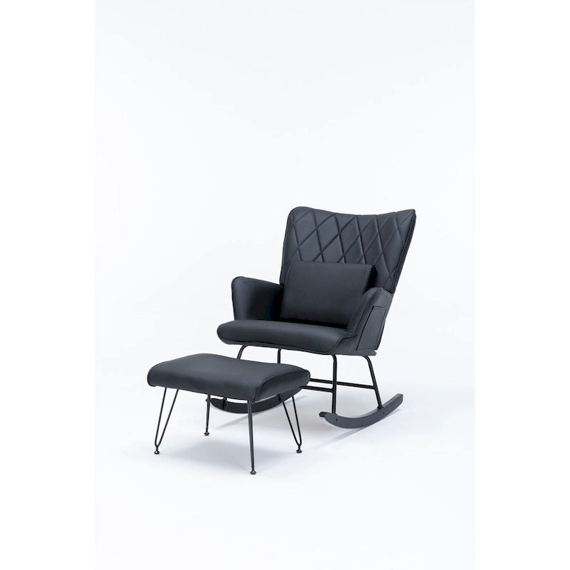 Fauteuil à bascule, Fauteuil planeur, Fauteuil à bascule d'appoint avec coussin lombaire et pouf pour Chambre de bébé/Salon/Chambre à coucher