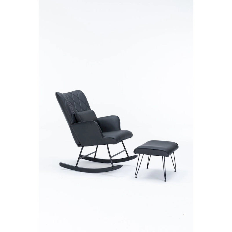 Fauteuil à bascule, Fauteuil planeur, Fauteuil à bascule d'appoint avec coussin lombaire et pouf pour Chambre de bébé/Salon/Chambre à coucher