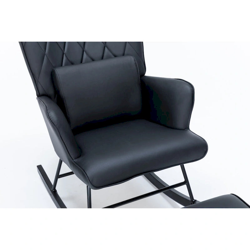 Fauteuil à bascule, Fauteuil planeur, Fauteuil à bascule d'appoint avec coussin lombaire et pouf pour Chambre de bébé/Salon/Chambre à coucher