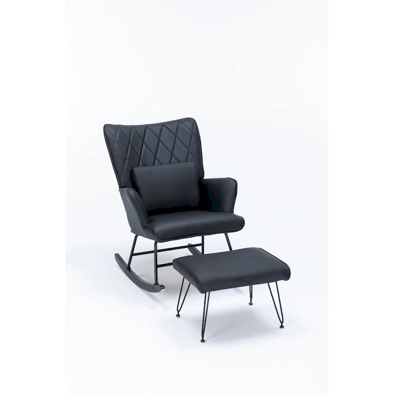 Fauteuil à bascule, Fauteuil planeur, Fauteuil à bascule d'appoint avec coussin lombaire et pouf pour Chambre de bébé/Salon/Chambre à coucher