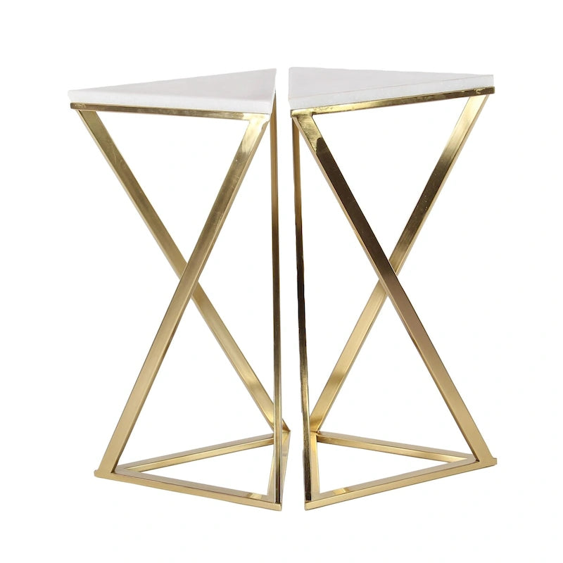 Tables d'appoint en métal avec plateau en marbre – Lot de 2 dorées – Roche River Decor