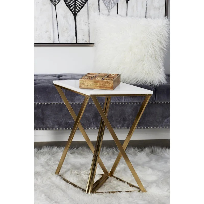 Tables d'appoint en métal avec plateau en marbre – Lot de 2 dorées – Roche River Decor