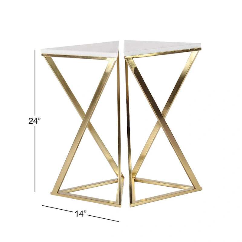 Tables d'appoint en métal avec plateau en marbre – Lot de 2 dorées – Roche River Decor