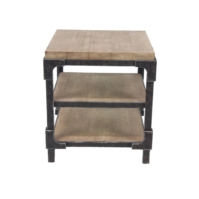 Table d'appoint latérale Wood 2 étagères – Marron – Roche River Decor