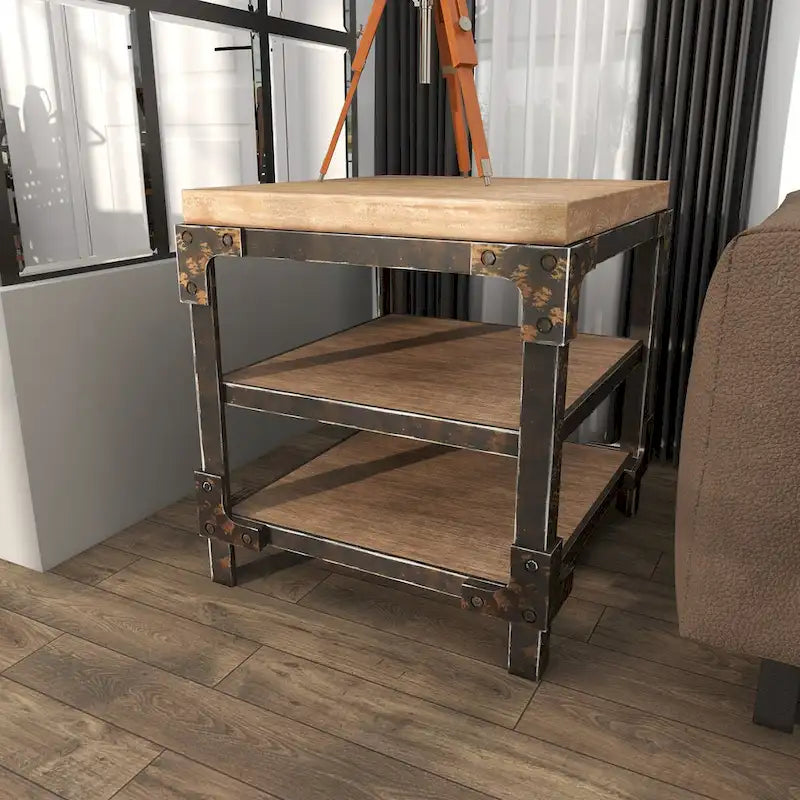 Table d'appoint latérale Wood 2 étagères – Marron – Roche River Decor