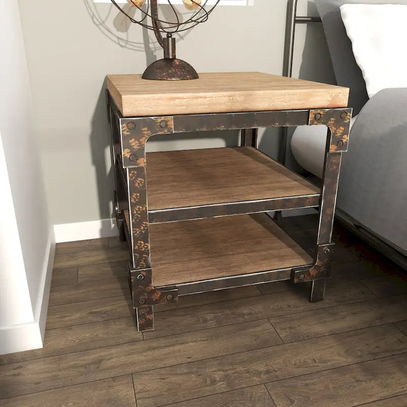 Table d'appoint latérale Wood 2 étagères – Marron – Roche River Decor