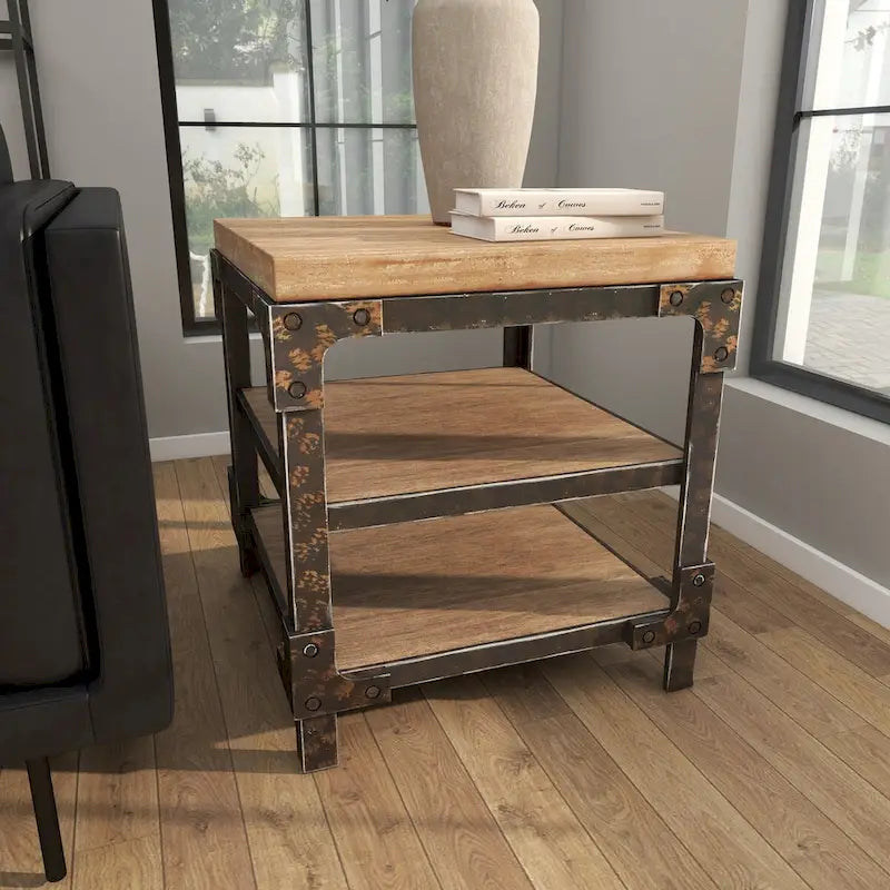 Table d'appoint latérale Wood 2 étagères – Marron – Roche River Decor