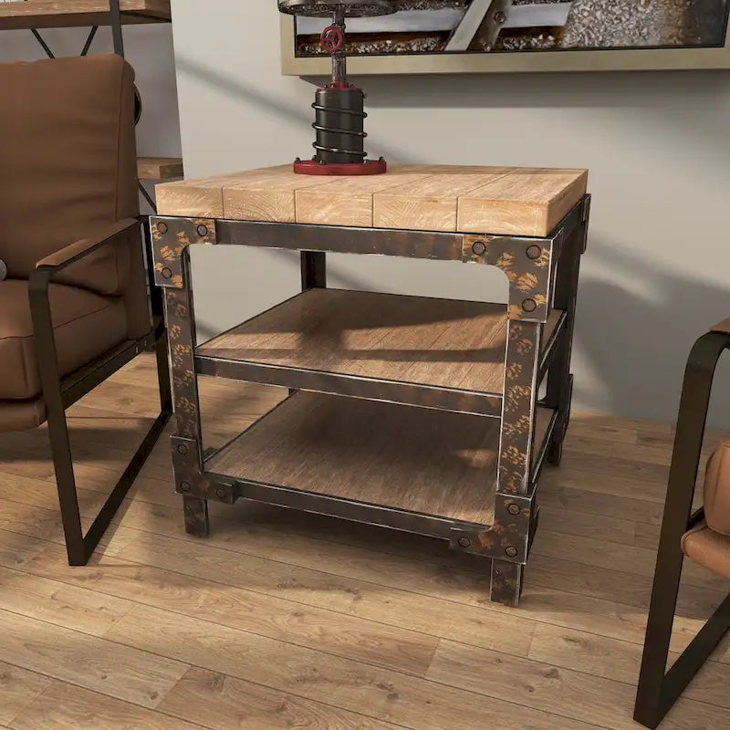 Table d'appoint latérale Wood 2 étagères – Marron – Roche River Decor