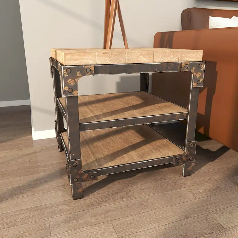 Table d'appoint latérale Wood 2 étagères – Marron – Roche River Decor