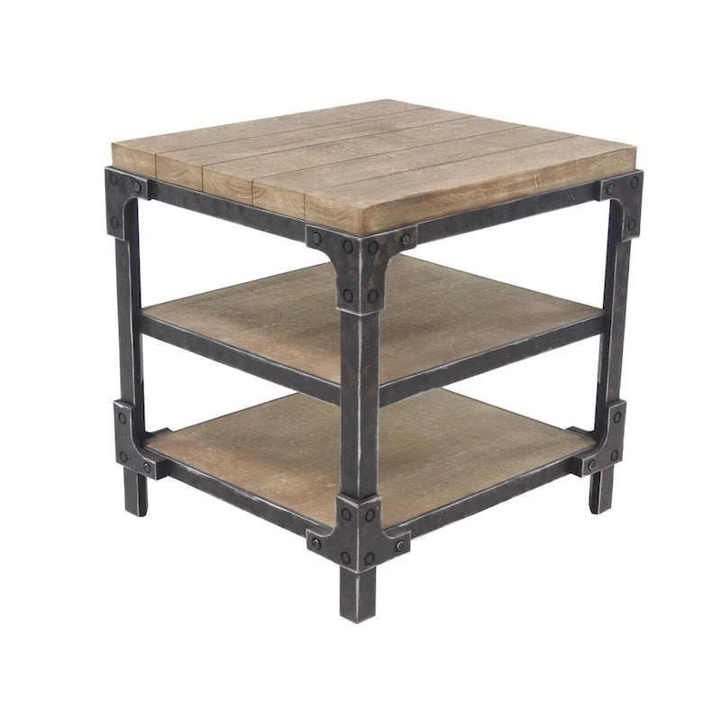 Table d'appoint latérale Wood 2 étagères – Marron – Roche River Decor