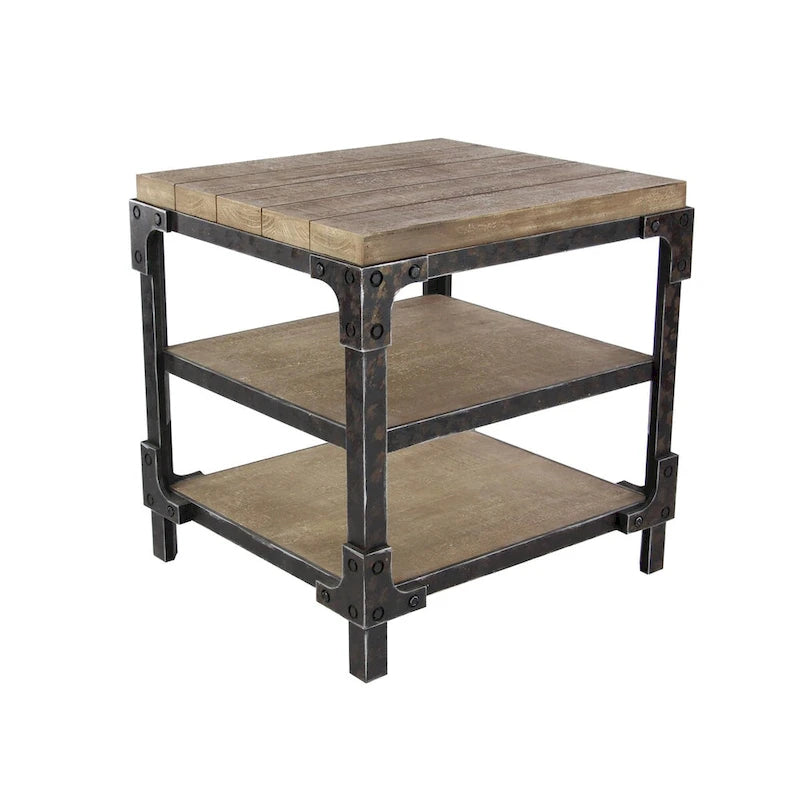 Table d'appoint latérale Wood 2 étagères – Marron – Roche River Decor