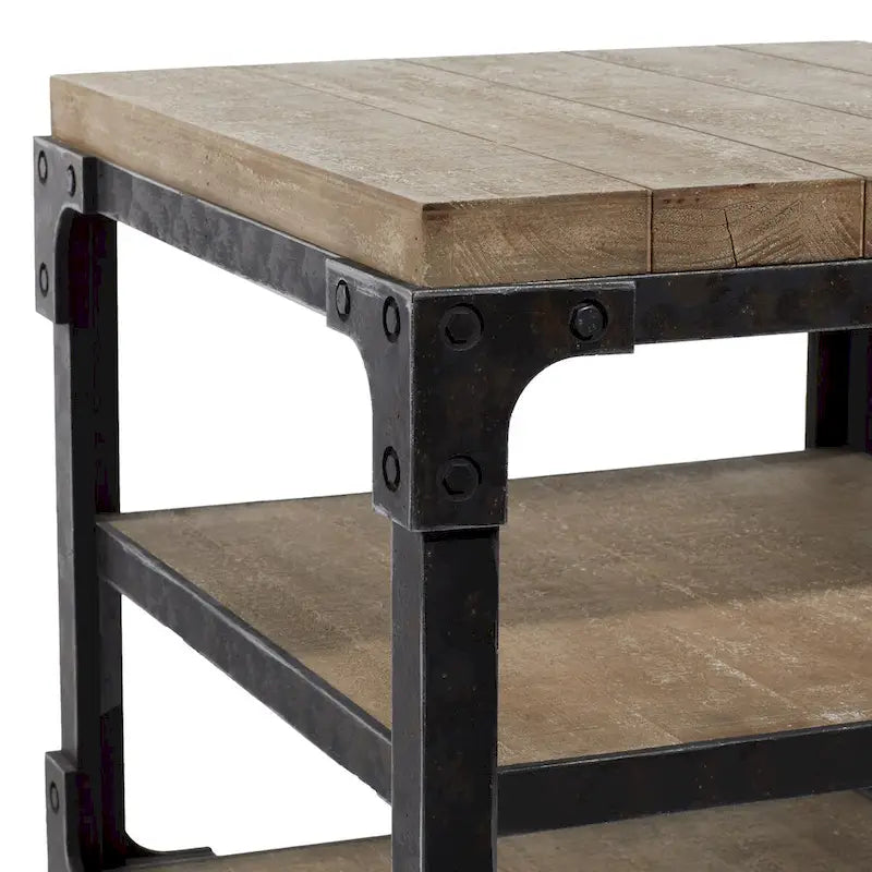 Table d'appoint latérale Wood 2 étagères – Marron – Roche River Decor