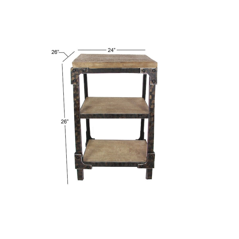Table d'appoint latérale Wood 2 étagères – Marron – Roche River Decor
